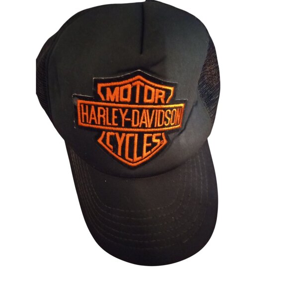Harley-Davidson Black & Orange Logo Trucker Cap One Size Fits All Polyester Mesh - Picture 1 of 6